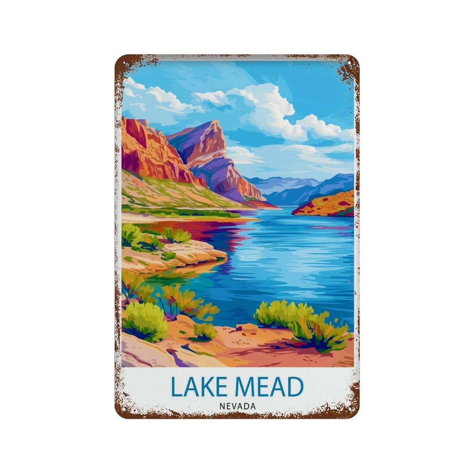 xiaoxiaoshen Lake Mead Nevada Desert Reservoir Hoover Dam Recreational Area Southwest Landscape Wall Decor Art Metal Tin Poster Modern Home Decor Art Home Bar Shop Decorations Vintage Sign 30x20cm