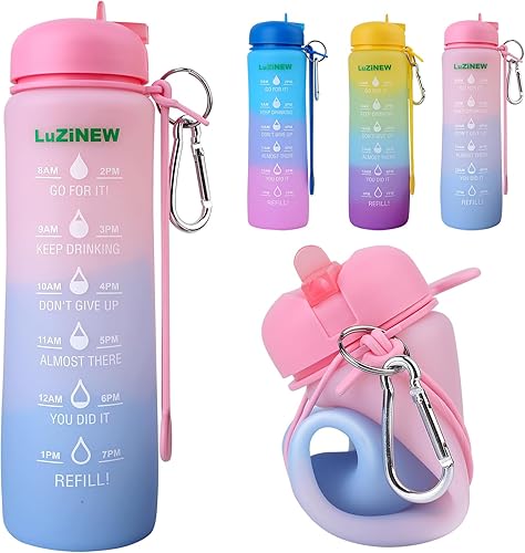 Botellas de agua plegables de 23.7 fl oz24 onzas de capacidad, motivacionales con marcas de tiempo para viajes, entrenamiento, gimnasio, campamento,