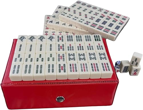 Viajemini Mahjong - Juego de mahjong de viaje tradicional chino con 144 piezas de azulejos Mahjong, 2 dictados para el juego familiar de la fiesta