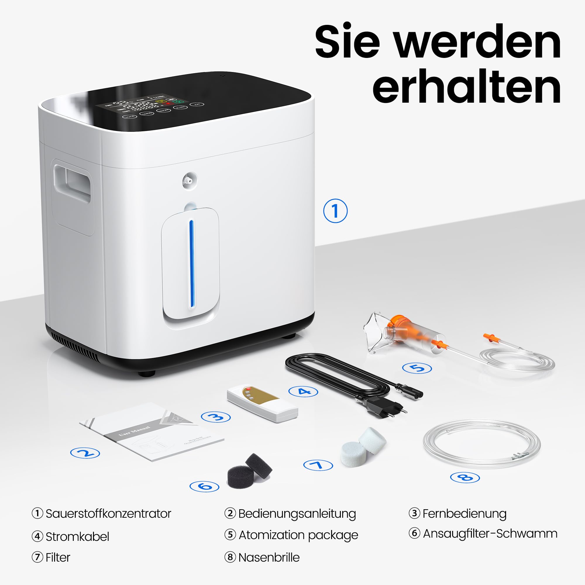 Sauerstoffkonzentrator für Zuhause 1–7 L/min · 93% Sauerstoffkonzentration