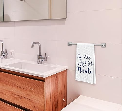 Miniatura 5 de Let's Get Nauti - Paño de cocina con cuerda de ancla náutica azul marino de 16 x 24 pulgadas, letrero decorativo absorbente de ancla oceánica,