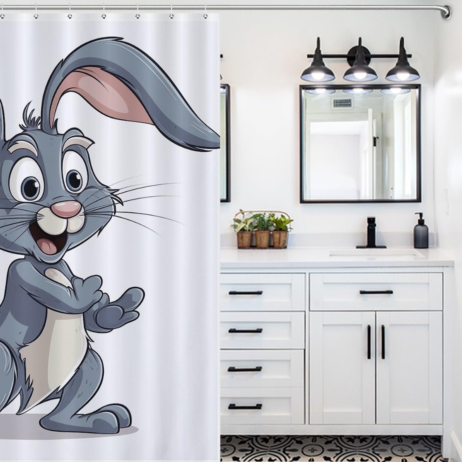 Rideau de douche anti moisissure tissu étanche 152x183 lapin