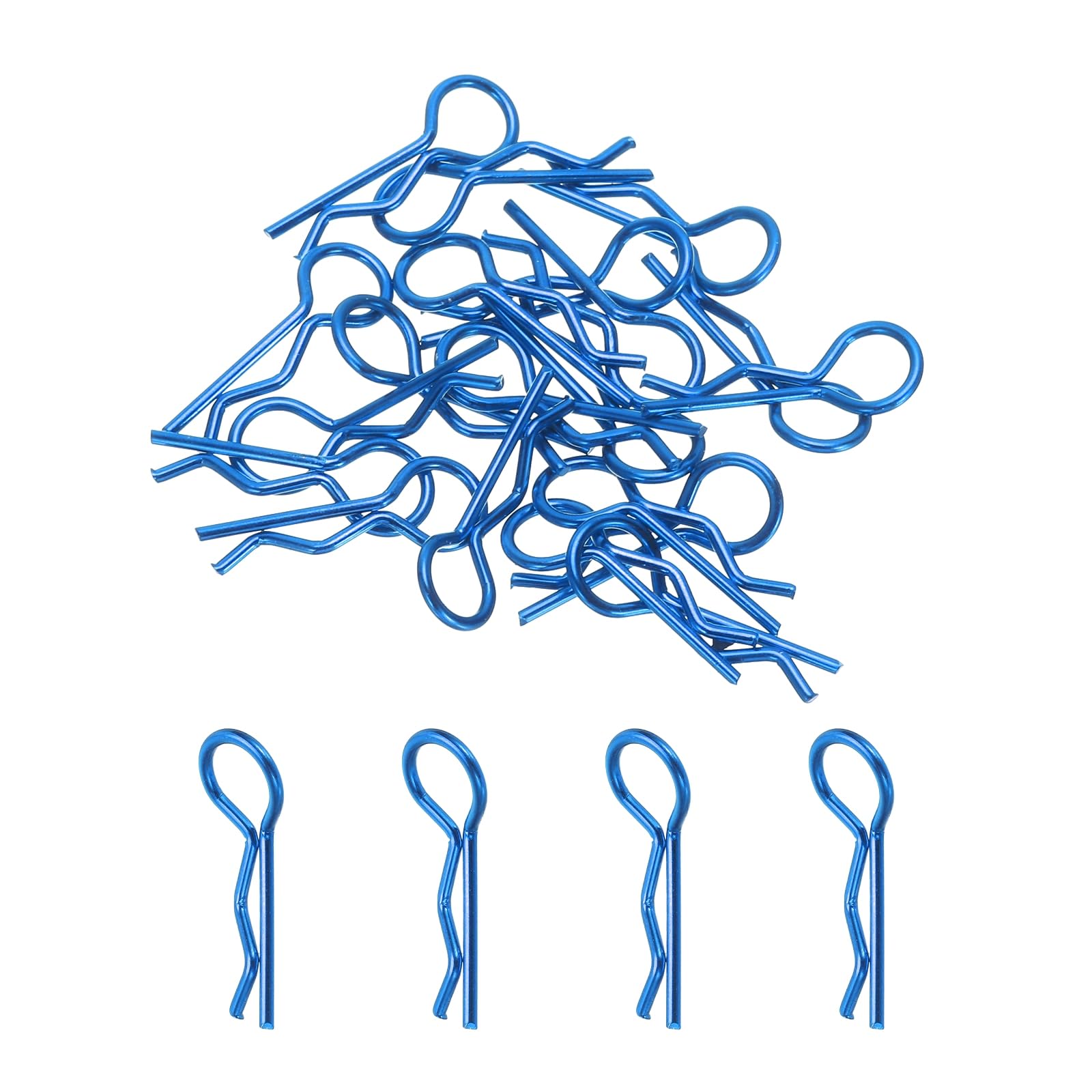 MECCANIXITY 20pcs 30-Degree Angle RC Body Clips Bent Springy R Pins 20x1x6mm for All 1/8 1/10 Scale Model RC Car Crawler Truck Shell Replacement Parts(Blue)