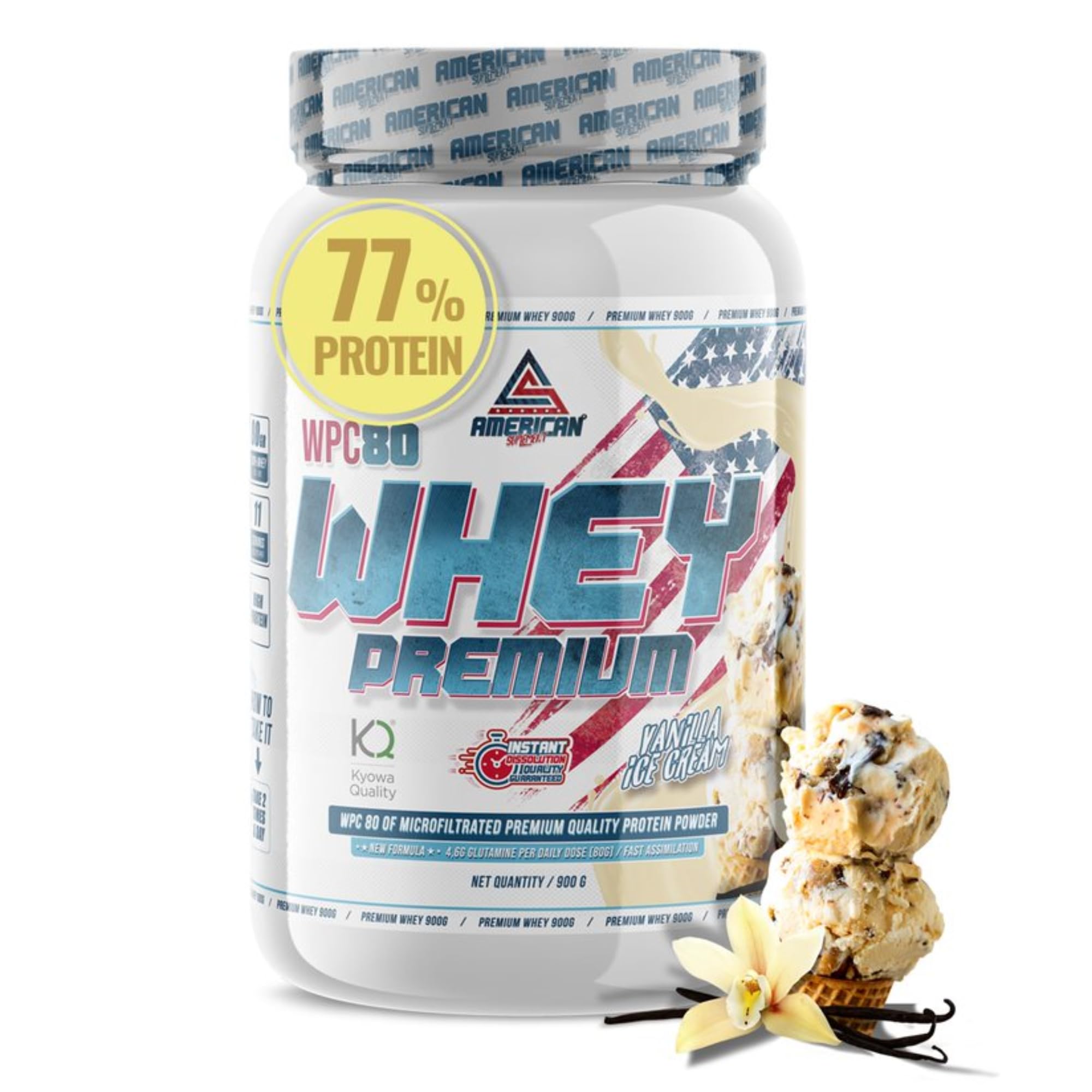 Whey Protein | Protéine de Lactosérum Premium | Favorise la Prise de Masse Musculaire | Haute Concentration en Protéines | Kyowa Quality® (900 gr, Vanille)