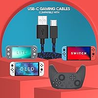Vista 6 de TALK WORKS USB-C Charger Cables for Nintendo SwitchLite + Switch OLED & Pro Controller - 10ft Long Nylon Durable Braided USB Type C Charging Cable