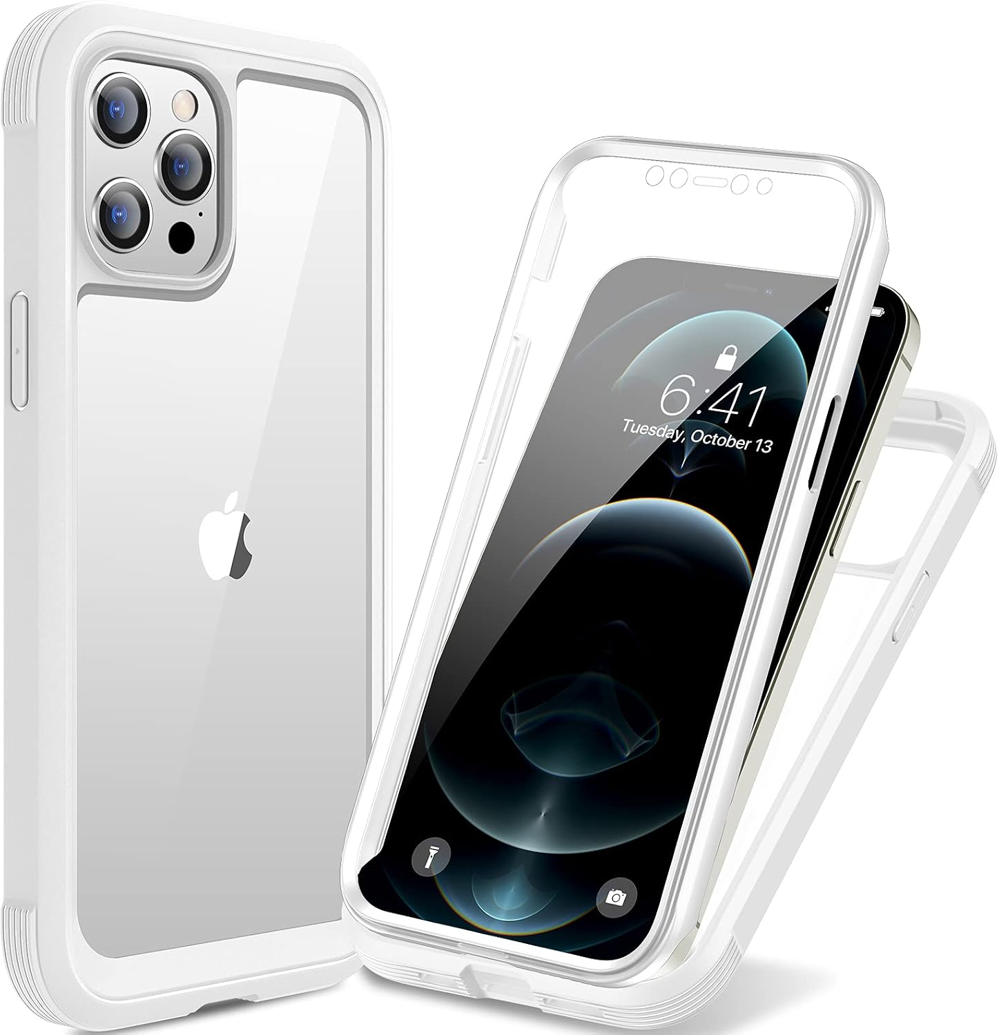Miracase Designed for iPhone 12 Pro Max Case, Full Body Rugged Case with Built-in Touch Sensitive Anti-Scratch Screen Protector, Soft TPU Case Compatible with iPhone 12 Pro Max 6.7", Creamy-White