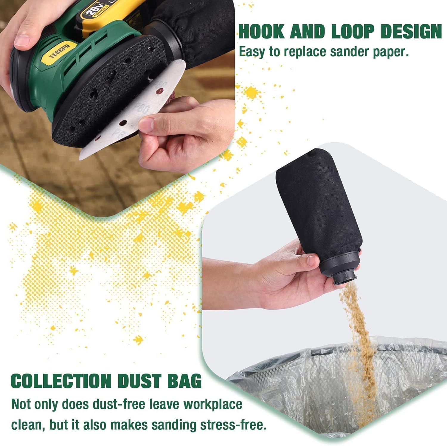 TECCPO Mouse Detail Sander, 20V 12000 OPM Sander with 12Pcs Sandpapers, 2.0Ah Battery with Fast Charger & TECCPO 20V MAX 4.0 Ah Lithium-Ion Large Capacity Battery-Pack - - 