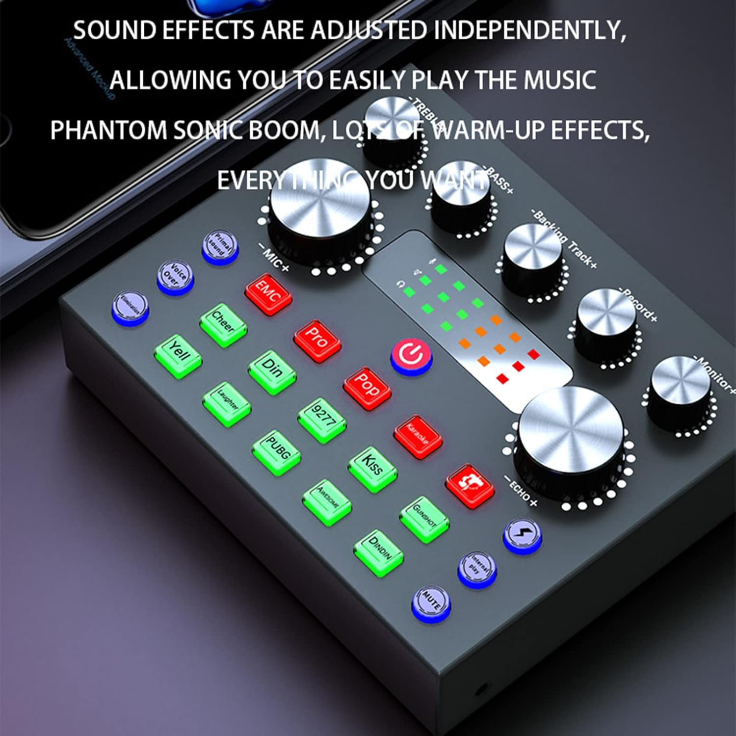 V8S Digital Audio Interface, Sound Card Kit for Podcast Microphone, Live Mixer/Voice Changer/Audio Interface for Streaming/Gaming/Recording/Singing/PC/Computer - Black