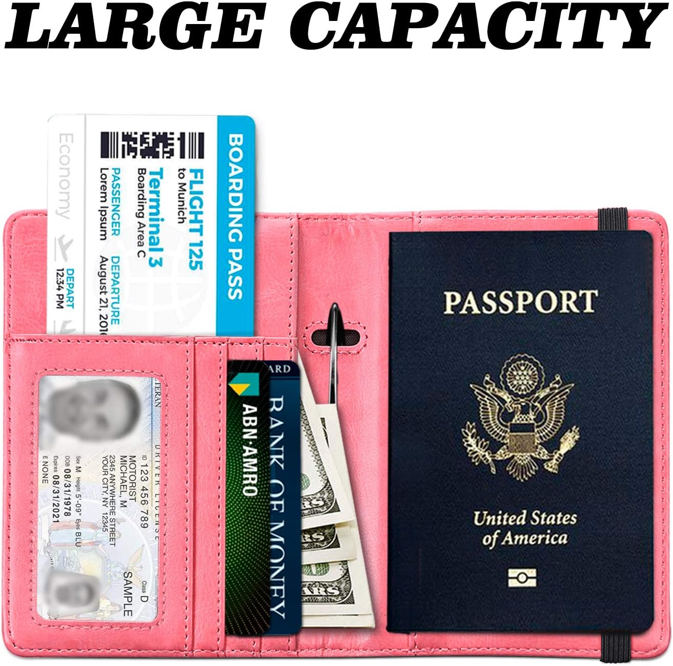 HerriaT Leather Passport Holder Cover Case RFID Blocking Travel Wallets Card Case for Women Men(Pink)