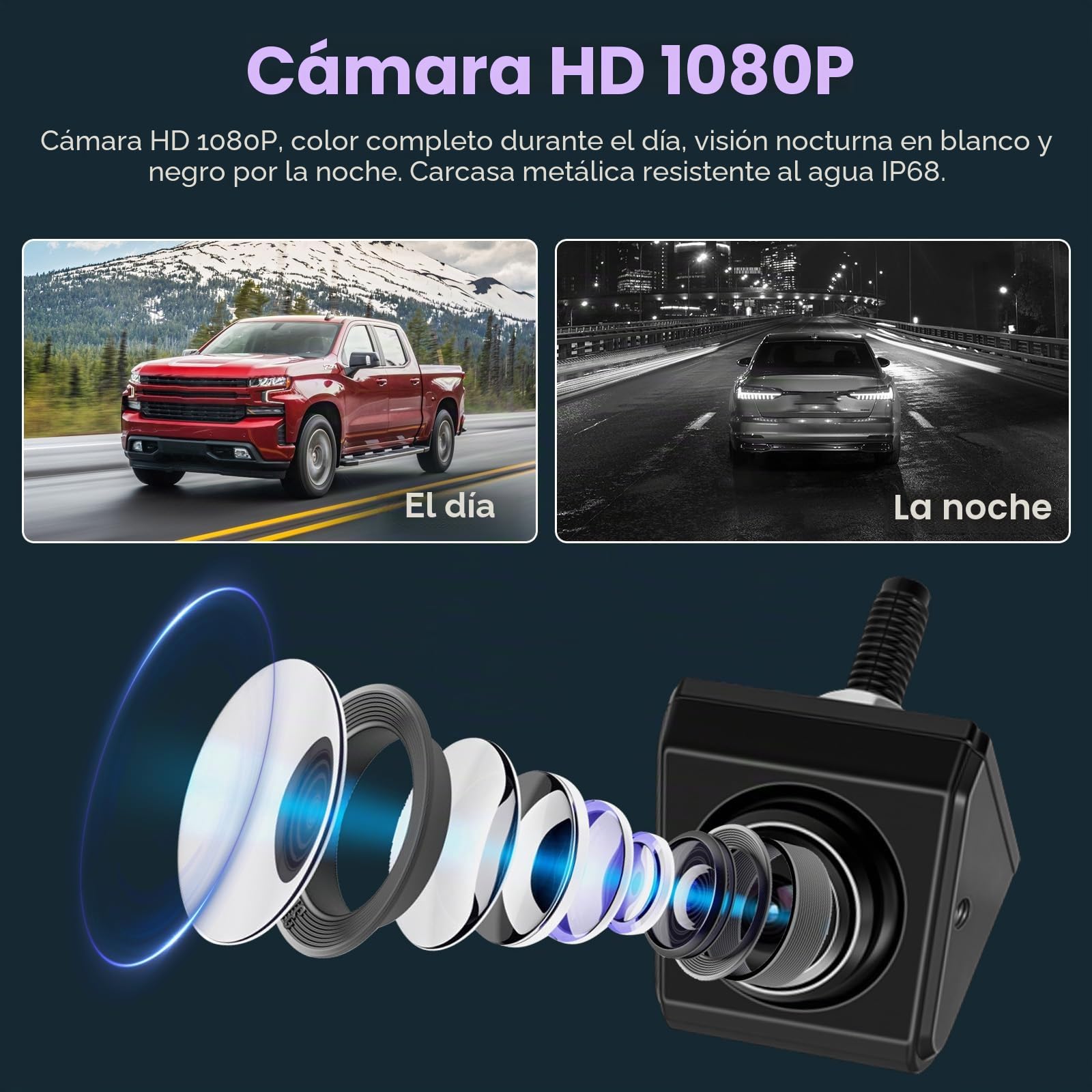 Inefala Cámara de Marcha Atrás y Kit de Monitorización con Pantalla 4,3'' Cámara de Visión Trasera IP68 Resistente al Agua visión Nocturna Sistema de Asistencia de Estacionamiento para Coche 12-24V