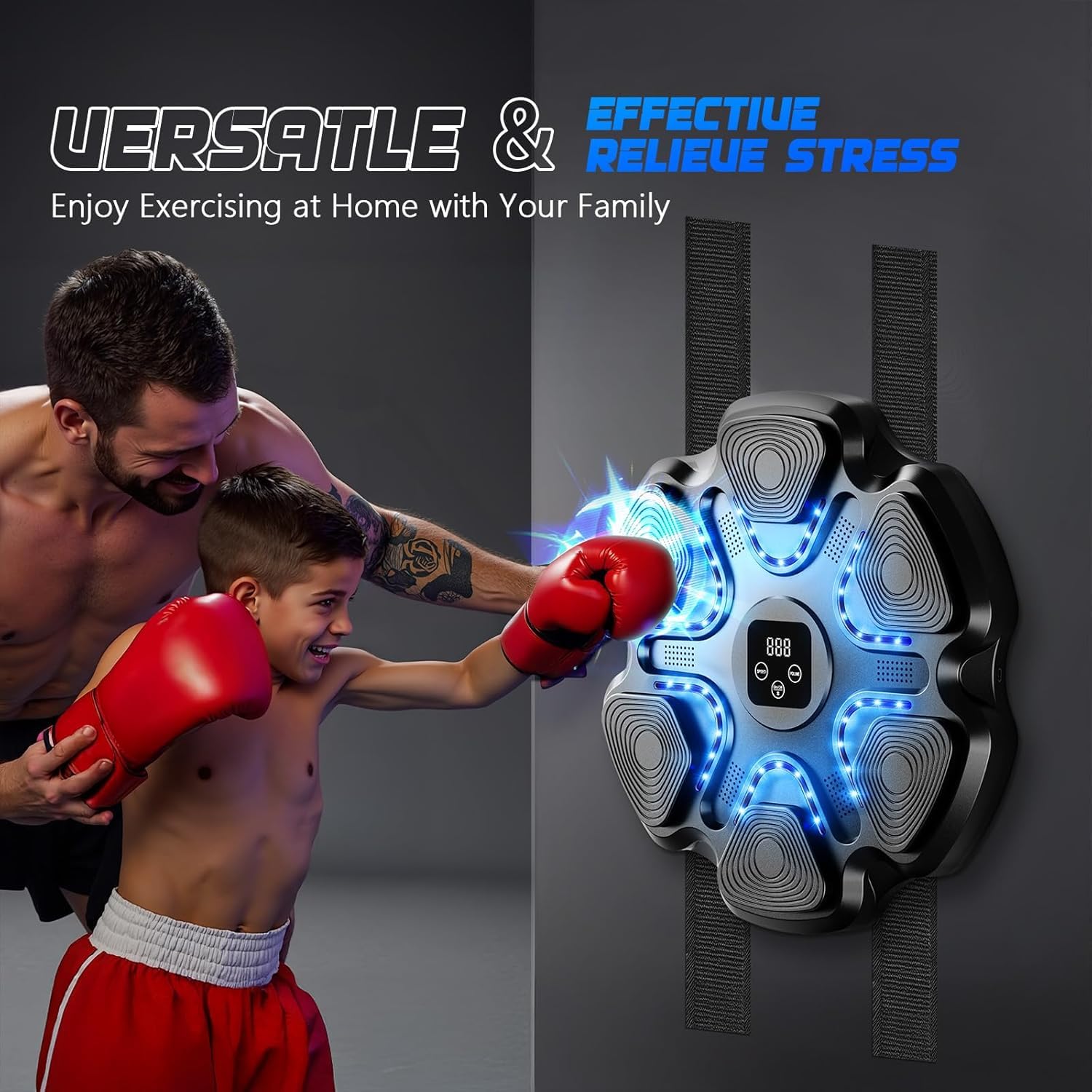 Mur De Frappe Boxe Interactif Machine De Boxe Musicale, Jeu De Boxe Mural Avec Gants, Cible Boxe Electronique Enfant