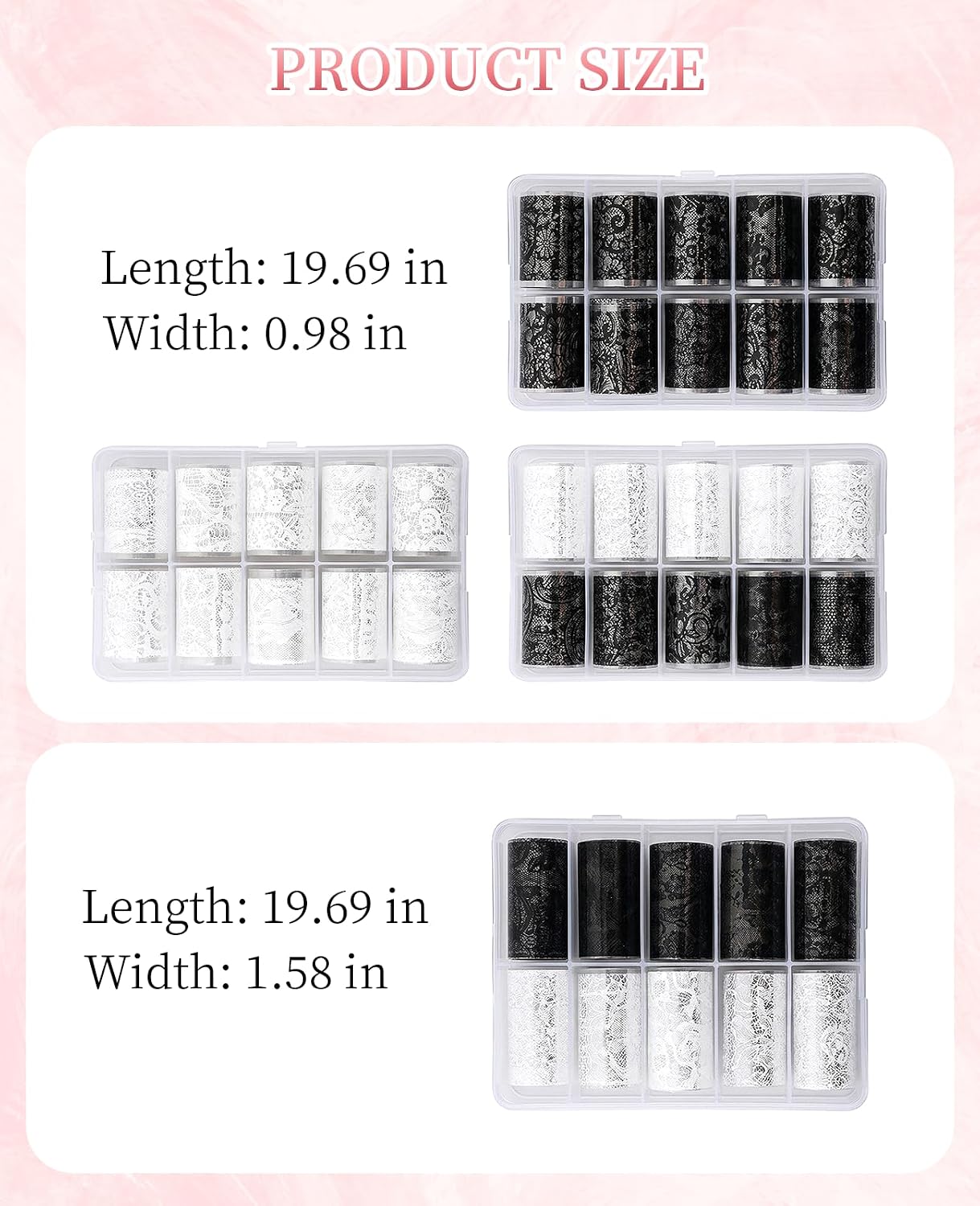 40 Rolls Lace Nail Foil, DIY Lace Transfer Nail Stickers Sheets for Women, Black & White