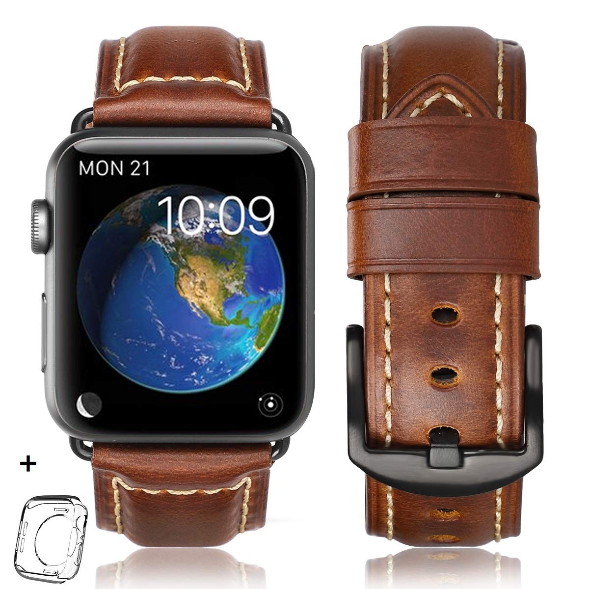 Compatible iWatch Band 42mm 44mm, Top Grain Leather Band Strap iWatch Series 5, Series 4/3/ 2/1,Sport, Edition Retro discoloured Leather (Retro Brown 01+Black Buckle, 42mm 44mm)