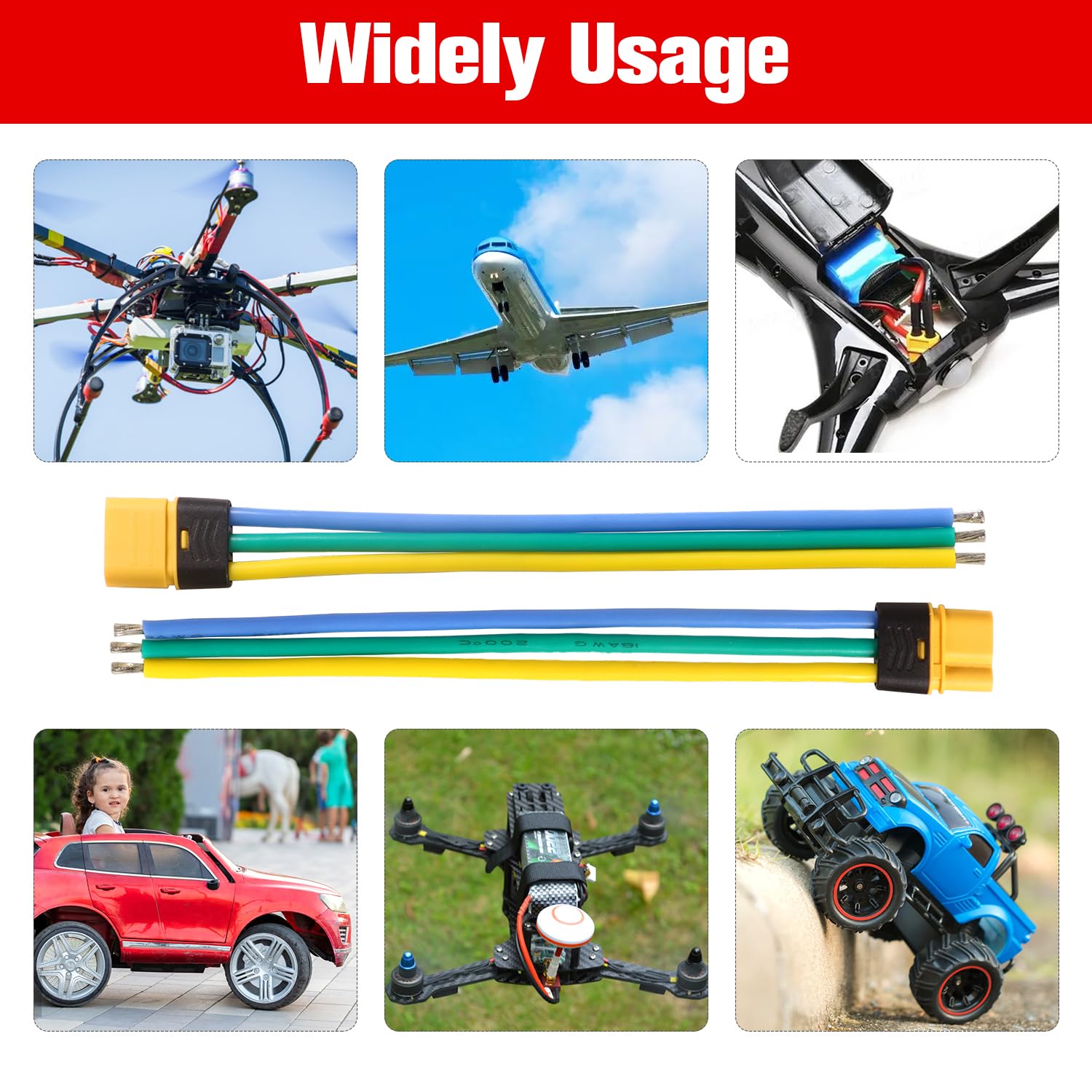 YIXISI 2 Pary Złączy Baterii MR30, Wtyczka MR30 Męskie Złącze Żeńskie, ze Obudowy Osłony z Przewodem Silikonowym 100mm 18AWG, do Drona RC Lipo Battery FPV