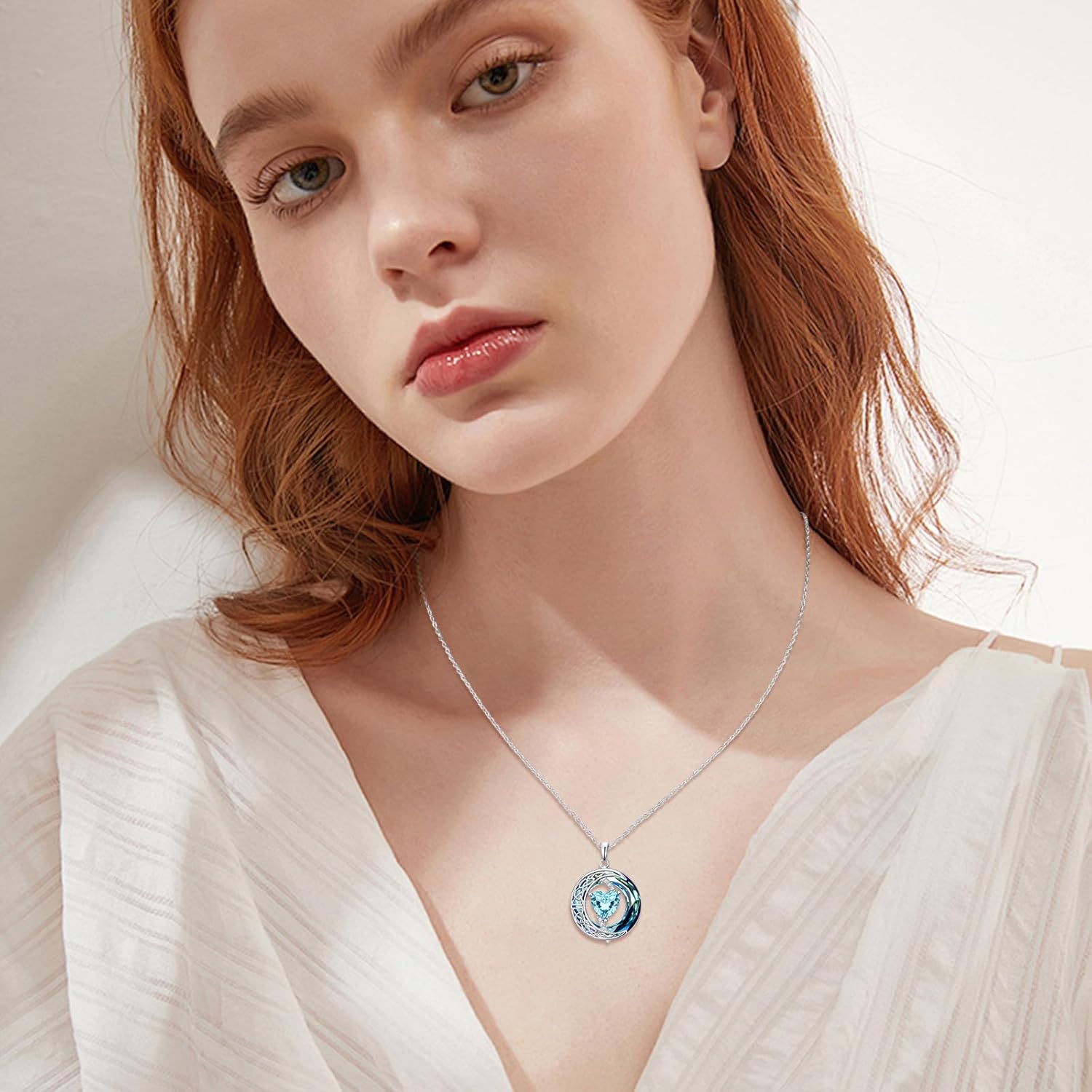 Valentines Day Gifts for Women, Birthstone Necklace for Women, Celtic Moon Pendant Blue Crystal Necklace Heart Jewelry Anniversary Jewelry Gift for Daughter Wife Mother Sister - Image 7