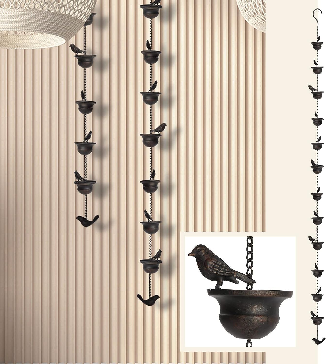 EFARMA Rain Chain,Mobile Birds On Cups Rain Chain Outdoor Decorative Hanging Chain