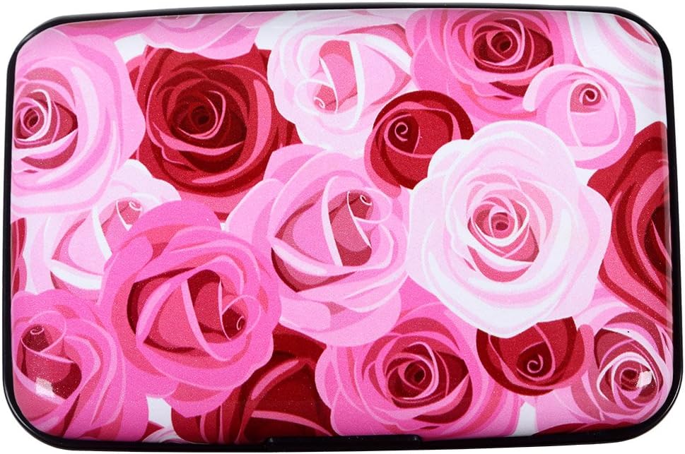 Credit Card Holder, Metal Card Wallet RFID Blocking Mini Slim Aluminum Business Hard Card Case for Women Men (Roses)