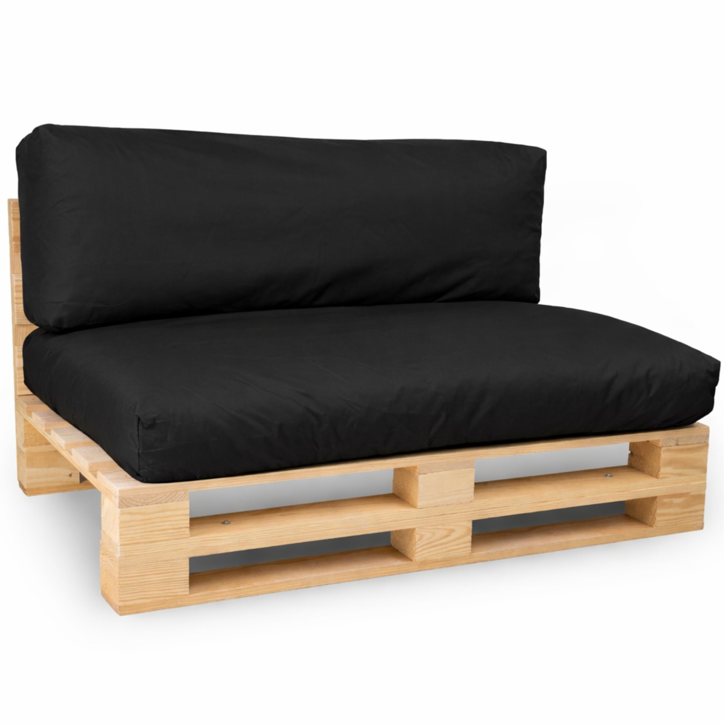 bananair - Pallet Cushions Outdoor - Waterproof & UV Resistant Fabric - Comfortable Foam Padded Garden Furniture Cushions (1 Seat 120x80 cm + 1 Back 120x40 cm, Black)