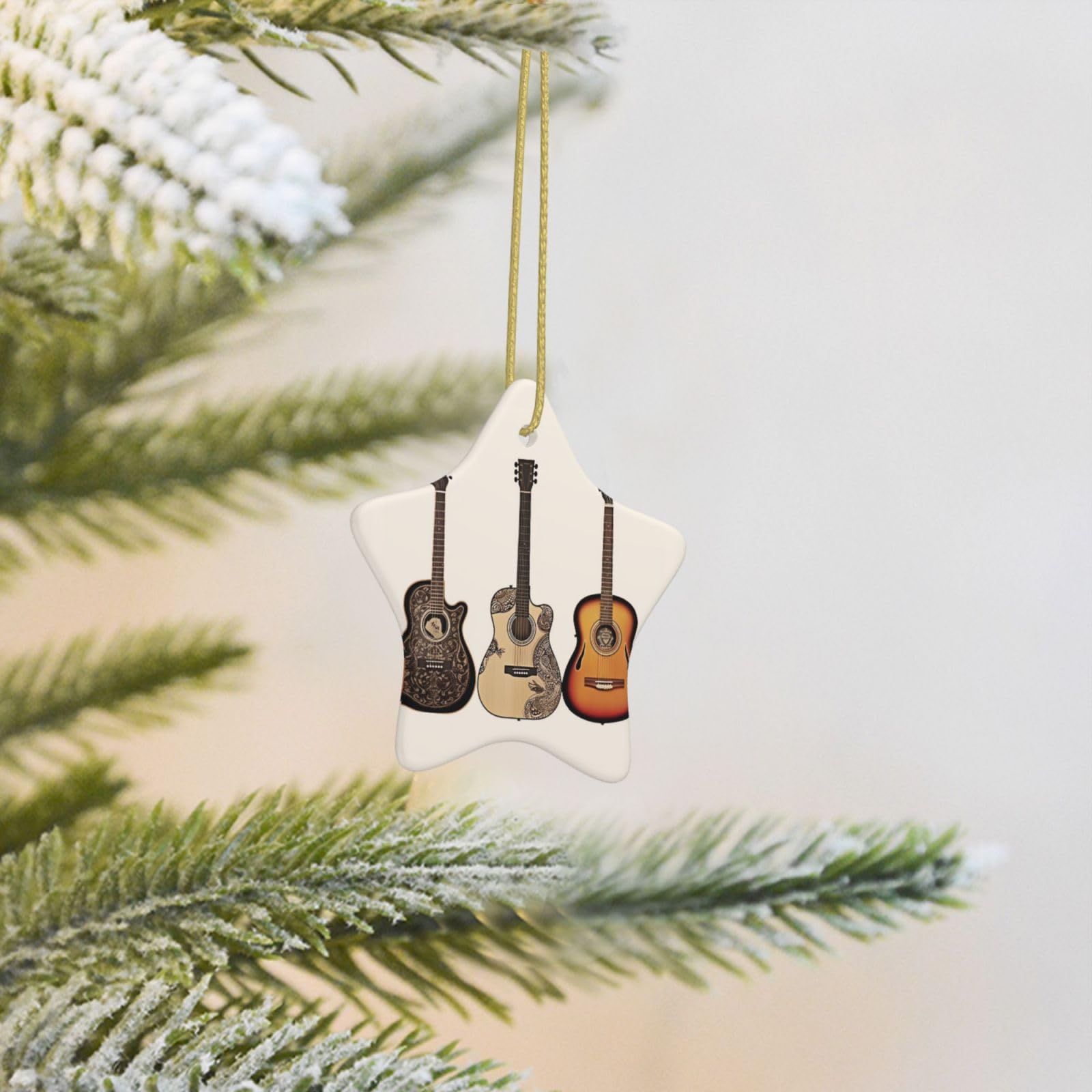 Christmas Tree Decoration Hanging Star Ornament Guitar Ceramic Ornaments Christmas Tree Decorations Star Pendants for Xmas Tree Winter New Year Wedding Party Supplies