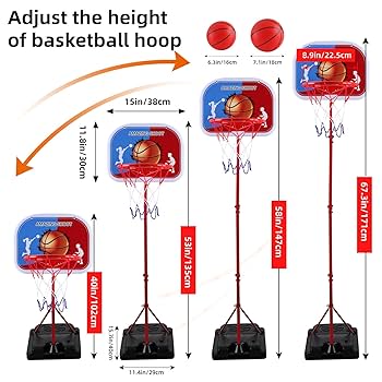 新品未使用　調整可能なバスケットゴールセット　子供用 Amazon.co.jp: 三方良し バスケットゴール 155cm～210cm 5号球
