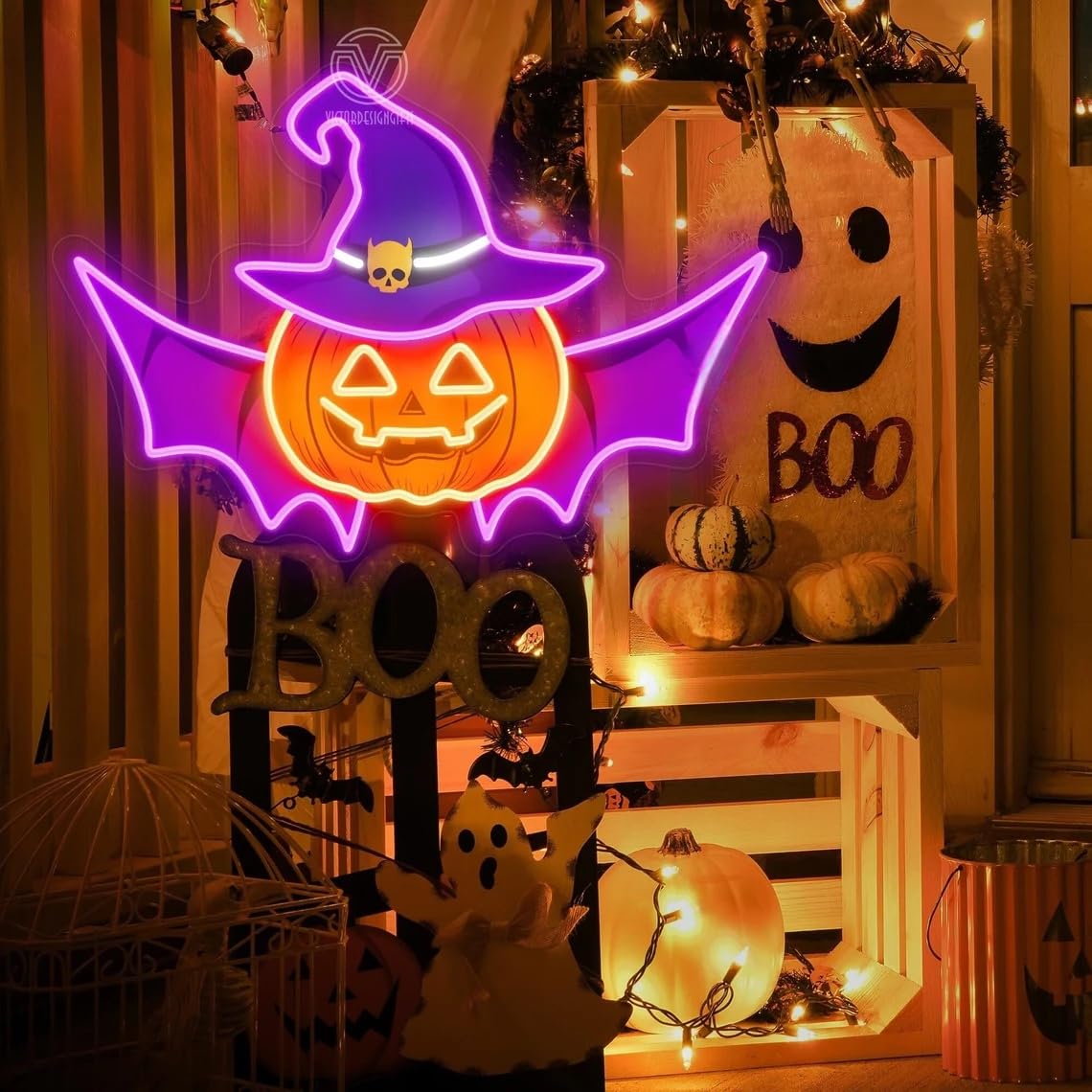 Halloween Neon Sign, Evil Pumpkin Halloween Party Signs