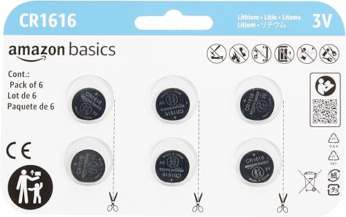 Tienda Basics paquete de 6baterías tipo moneda CR1616 de litio de 3voltios, energía duradera en embalaje a prueba de niños
