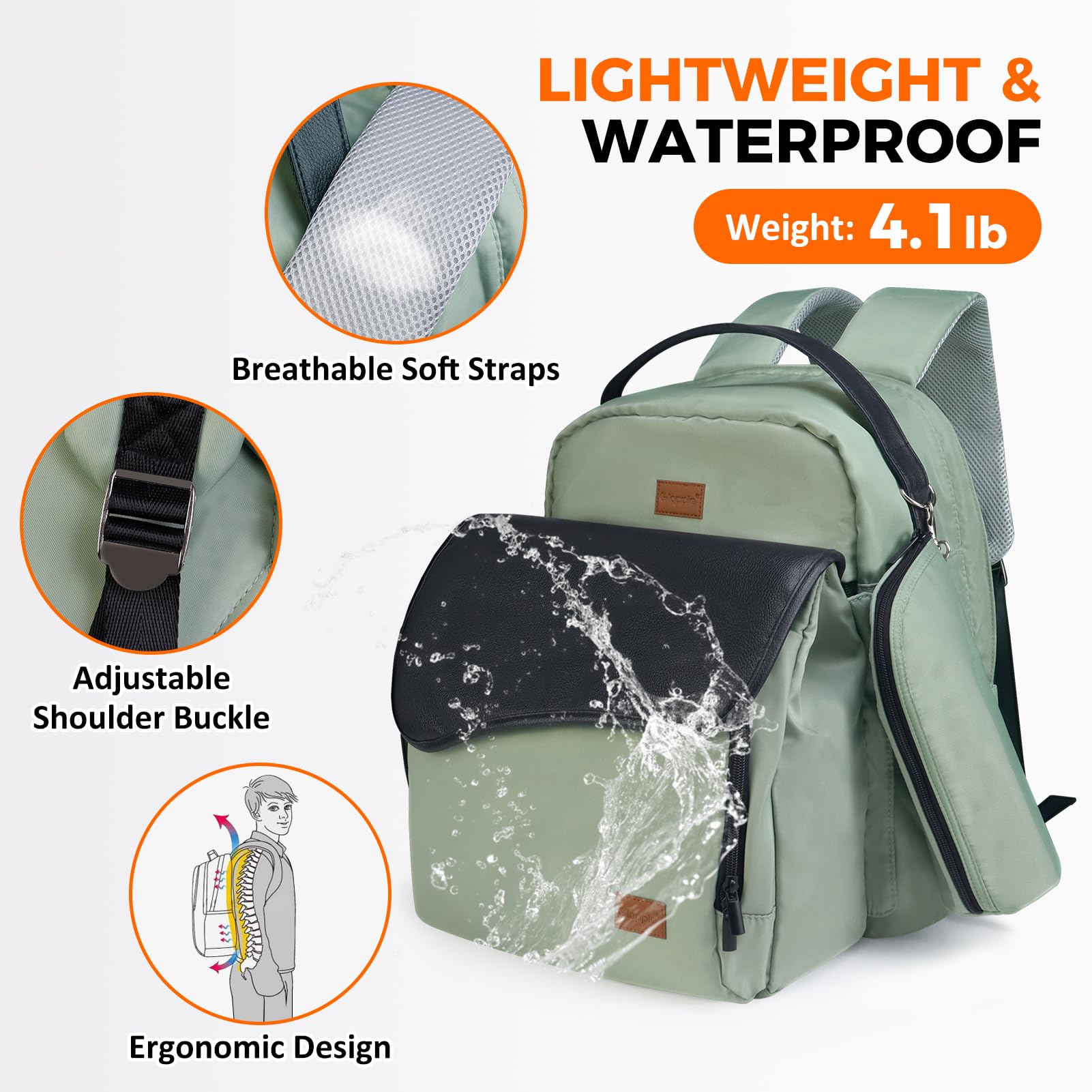 Gloppie 4-in-1-Wickeltasche, großes Fassungsvermögen 47 l – Rucksack (30 l) & abnehmbarer Schultergurt (17 l) mit Wickelunterlage und Kühltasche für Babyflasche, Mutterschaft für Mama, Papa