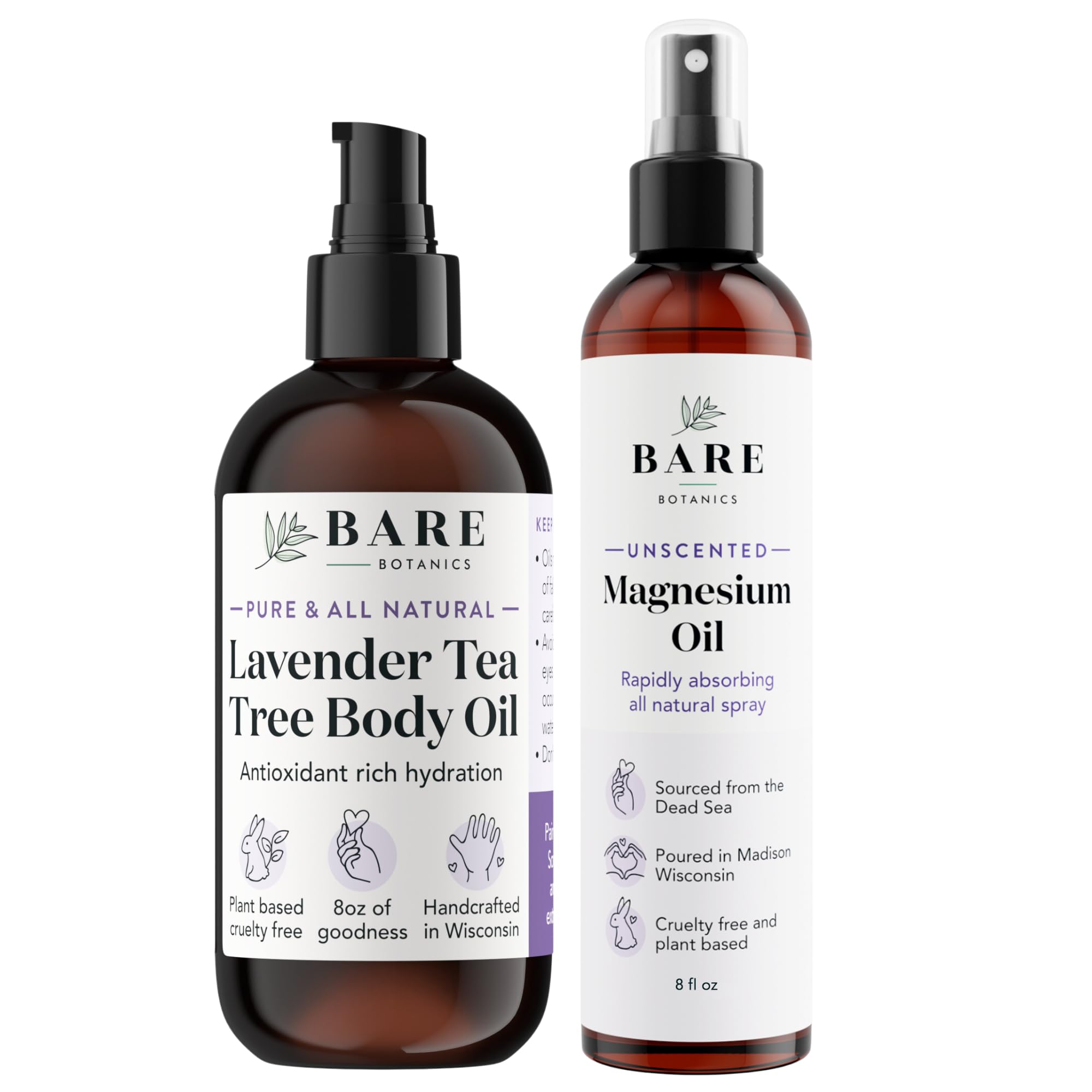 BARE BOTANICSLavender Tea Tree Body Oil (Custom Formulated) + 8oz Magnesium Oil Spray