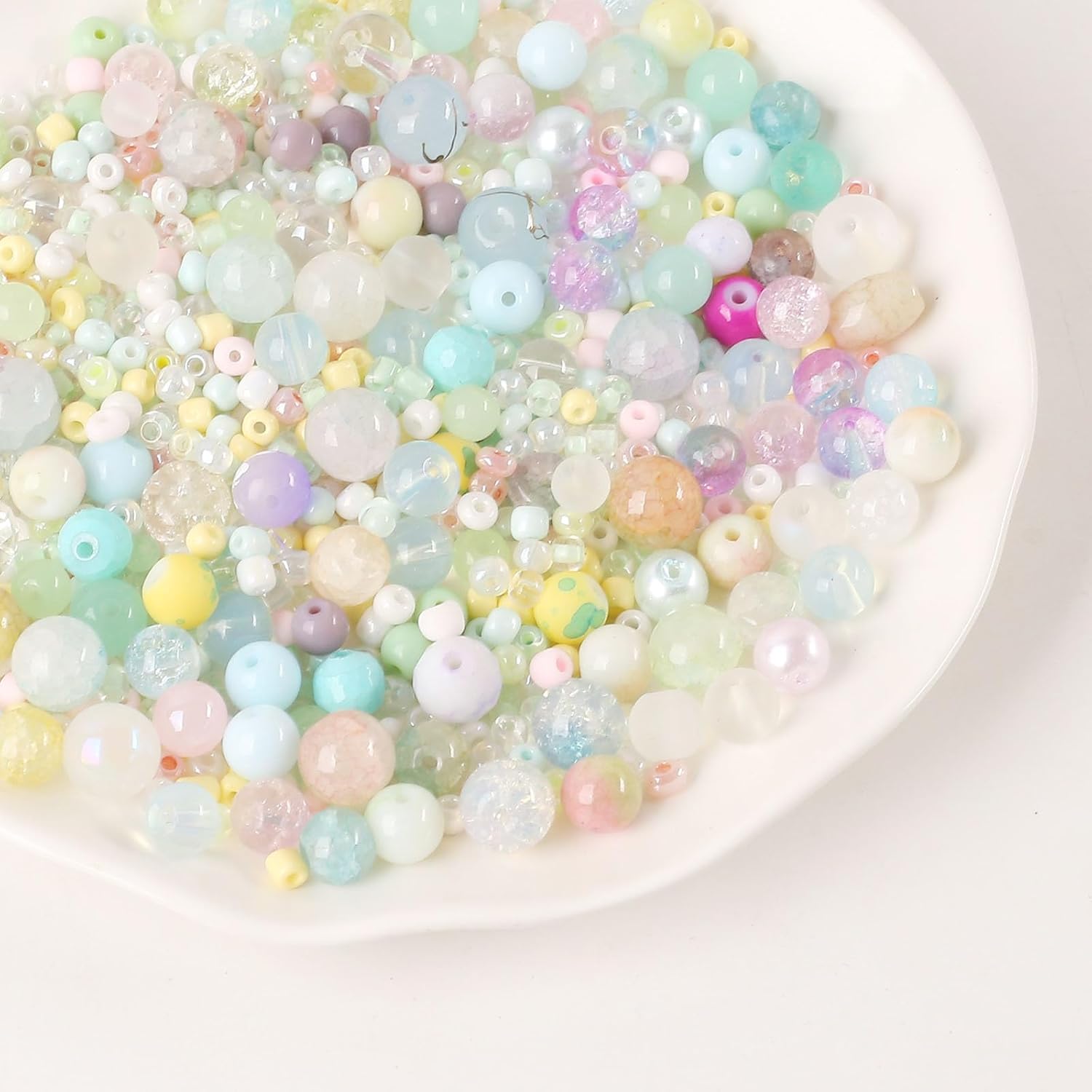 ToBeIT 300g Assorted Glass Beads Cracked Bead Spacer Seed Beads Set Multiple Sizes Glass Bead Craft Beading Bulk for Jewelry Making DIY Craft Bracelets Necklace Key Chains - Image 3