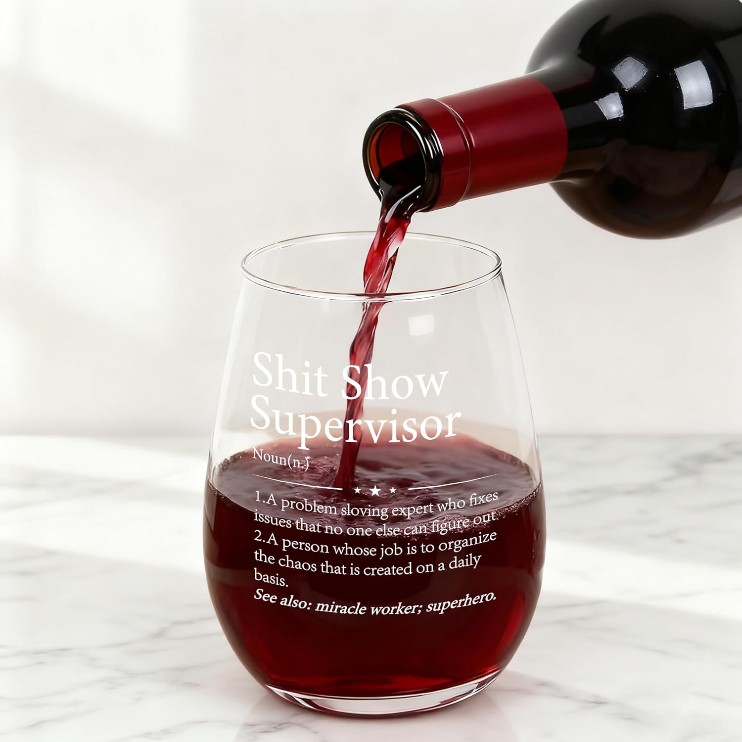 Boss Lady Gifts for Women, Shit Show Supervisor Stemless Wine Glass 17 Oz, Funny Thank You Gift for Supervisor Coworker Boss Lady Manger Director, Boss’s Day Birthday Christmas Gifts for Women - Image 6