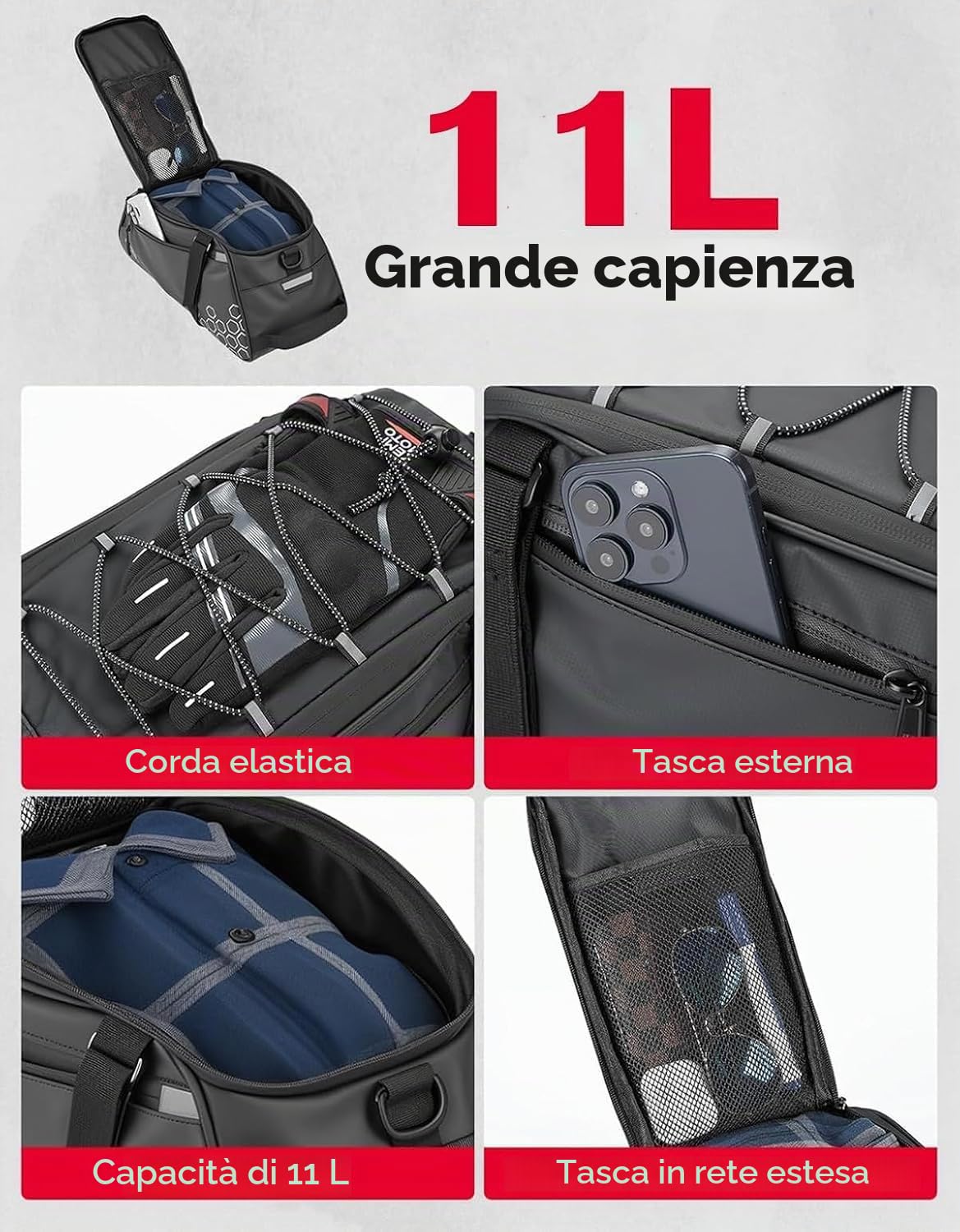 KEMIMOTO 2 in 1 Borse per Bici, 11L Borse Bici Posteriore Laterali, Borsa per Bicicletta Impermeabile in PVC per Strada Bike Mountain Bike, Nero