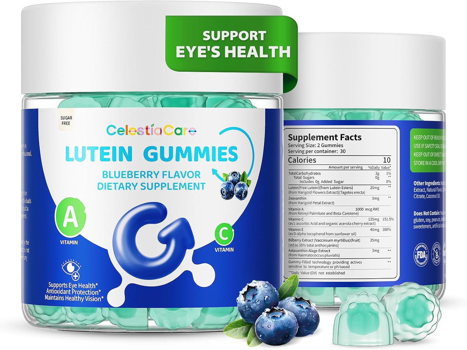 Lutein and zeaxanthin Eye Vitamins Gummies, Bilberry, Astaxanthin, Eye Vitamins for Kids and Adult Vision&Blue Light Support, Overall Eye&Macular Health-60 Count