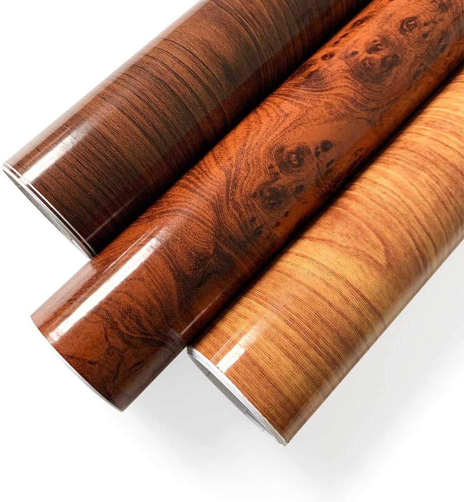 Vinyl Wrap Wood Grain - Peel & Stick Self-Adhesive Film for Car Interior, Furniture, Cabinets - Waterproof Glossy Decorative Sticker, DIY Upgrade (2 Rolls) (Light Brown)