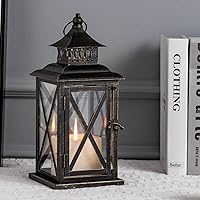 DECORKEY Black Vintage Hanging Candle Lantern - Large Metal Indoor Outdoor Decor for Porch Patio Farmhouse Holidays 14.8"H