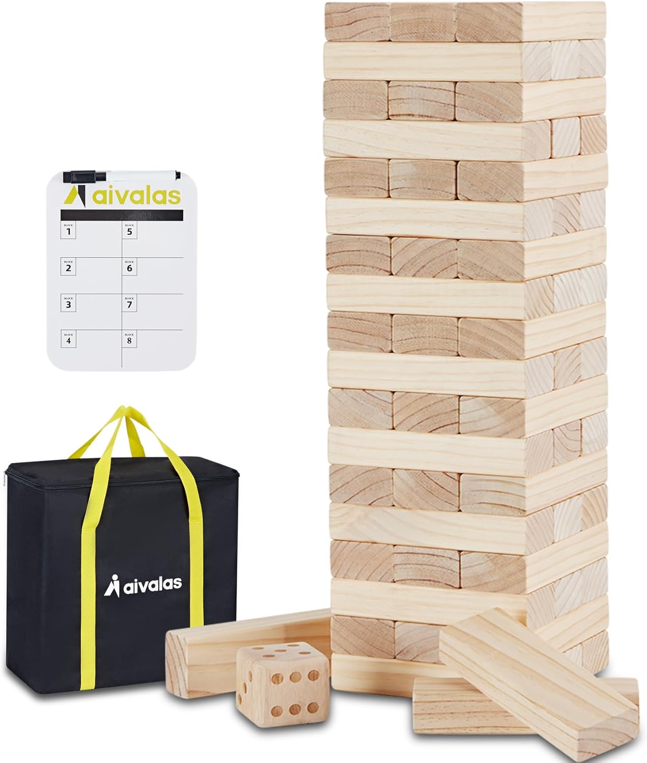 X-Large Size Giant Tumble Tower, 60 Blocks Outdoor Games Stacking Games Includes Dice Carrying Bag Scoreboard, Stacking Over 5FT for Backyard Lawn Party Playing