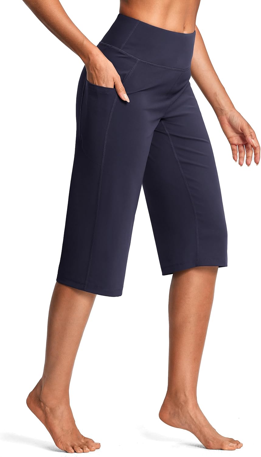 15"/ 18"/ 21" Capri Pants for Women High Waist with Pockets Women's Capris Workout Yoga Pants Loose Straight Leg - Image 2