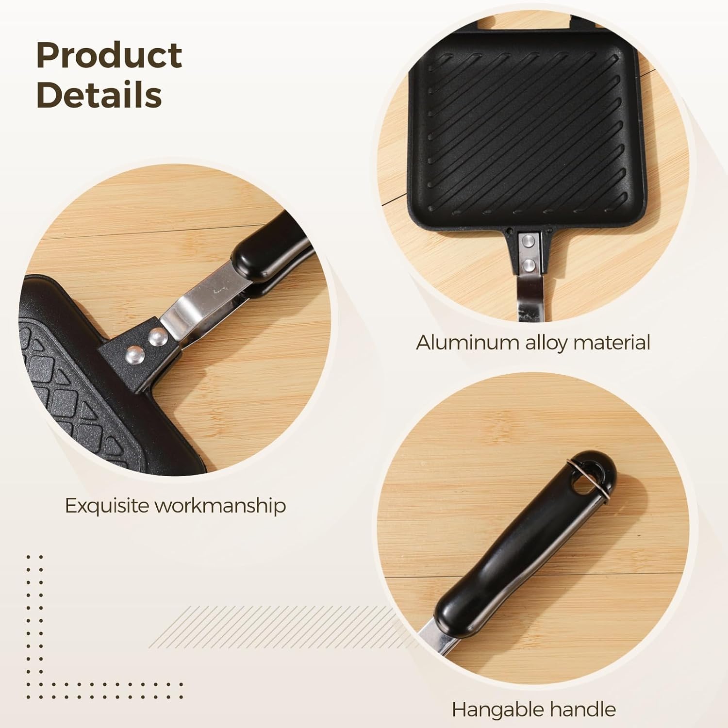 Portable Stovetop Panini Maker Grill, Non-Stick Sandwich and Waffle Press, Aluminum Alloy Baking Tray