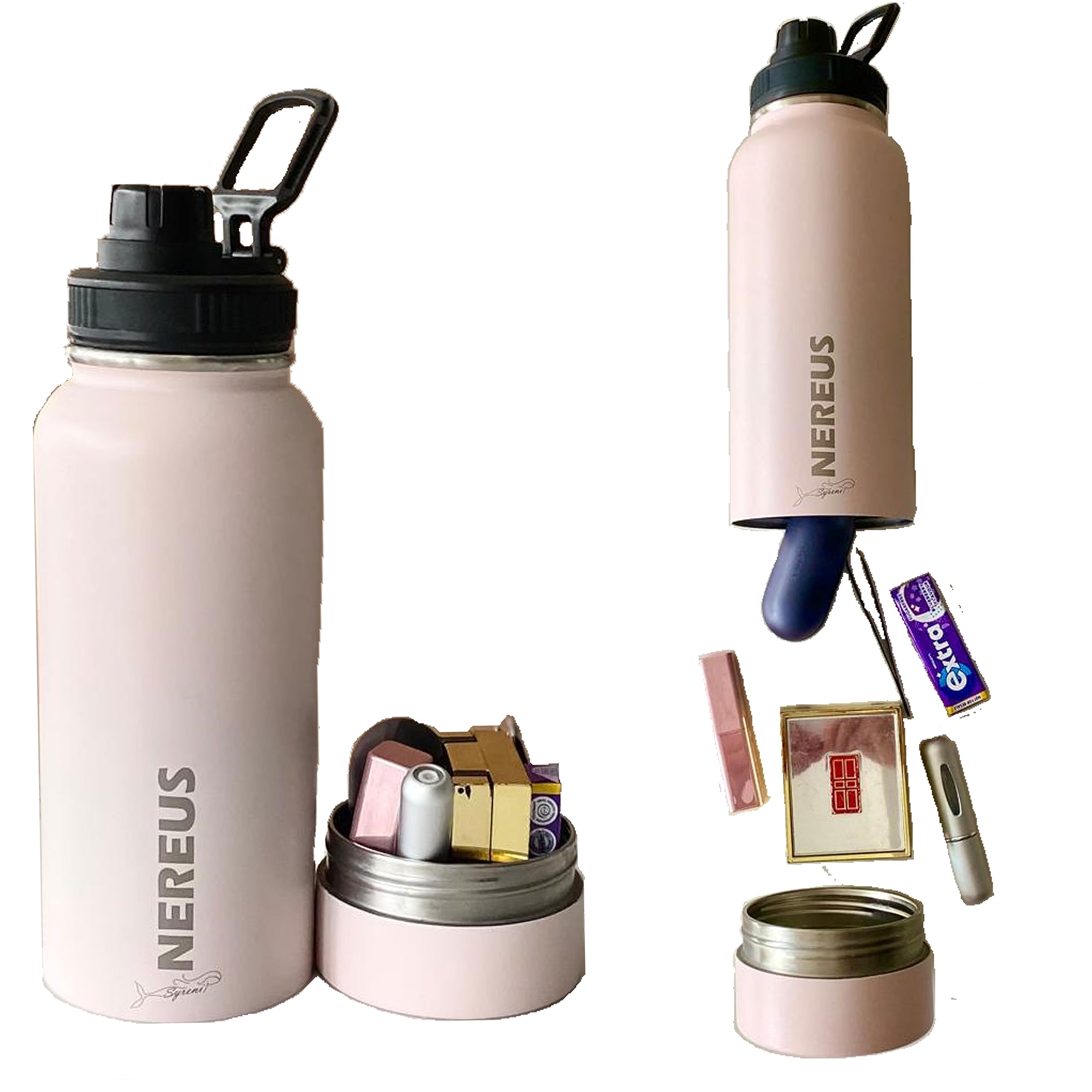SYRENI NEREUS Water Bottle with hidden/secret compartment - thermal lined for hot and cold drinks (Seashell Pink)