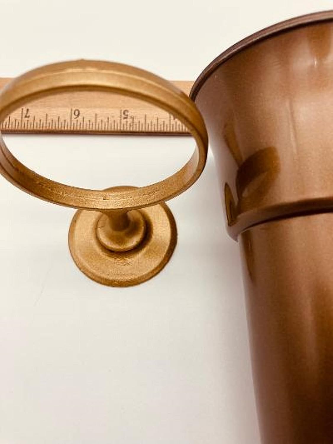 Mausoleum Crypt Brown Vase 8 inch Burnish Gold Ring Disc Base (epoxy) Support (7.75 in)