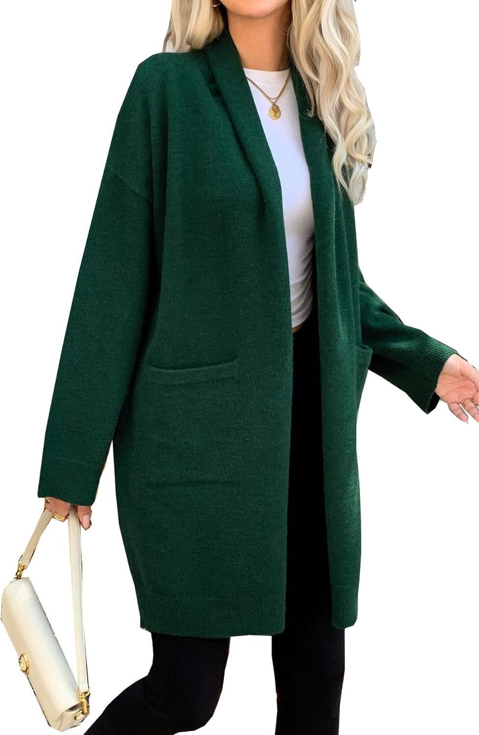 Long Cardigan Sweaters for Women Oversized Open Front Lapel Soft Knit Casual Cardigan with Pockets