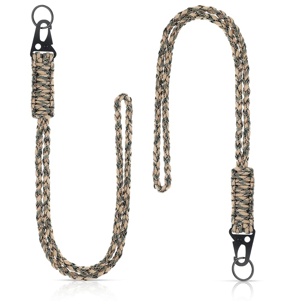 Frienda 2 Set Heavy Duty Paracord Lanyard Necklace Whistles Strap Braided 550 Keychain Lanyard for Outdoor Activities (Khaki, Green)