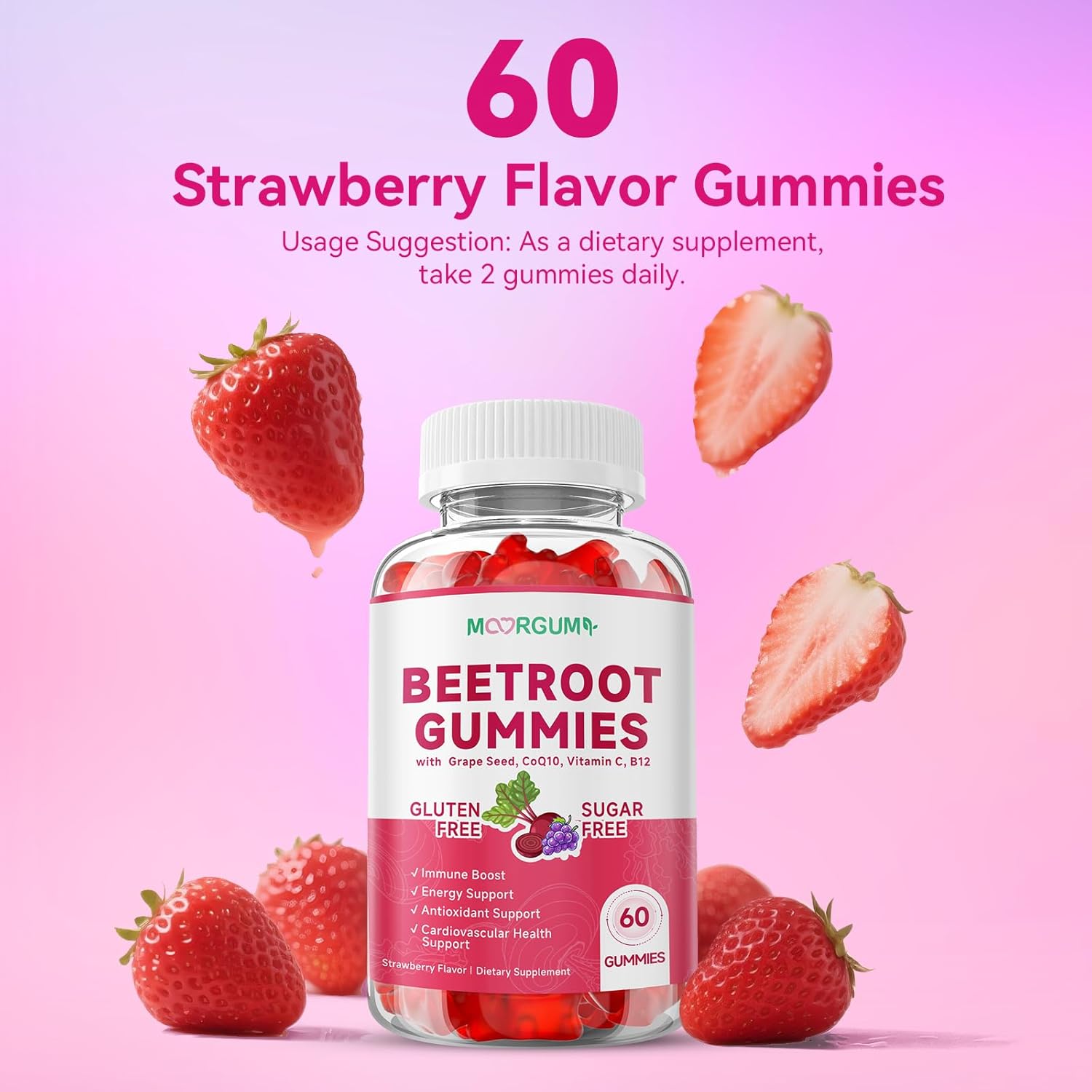 Beetroot Gummies for Blood Pressure, Antioxidant Support, Sugar-Free, for Women & Men with Beet Root, Grape Seed, Niacin, CoQ 10, Vitamin C, B12, L-Citrulline, L-Arginine Beets Supplements, 60 Count - Image 9