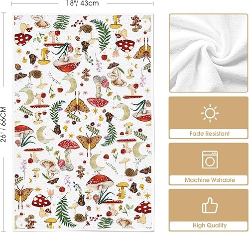 Miniatura 6 de Artoid Mode Juego de 2 toallas de cocina modernas de hongos, 18 x 26 pulgadas, diseño botánico mágico de granja, juego de 2 toallas de mano