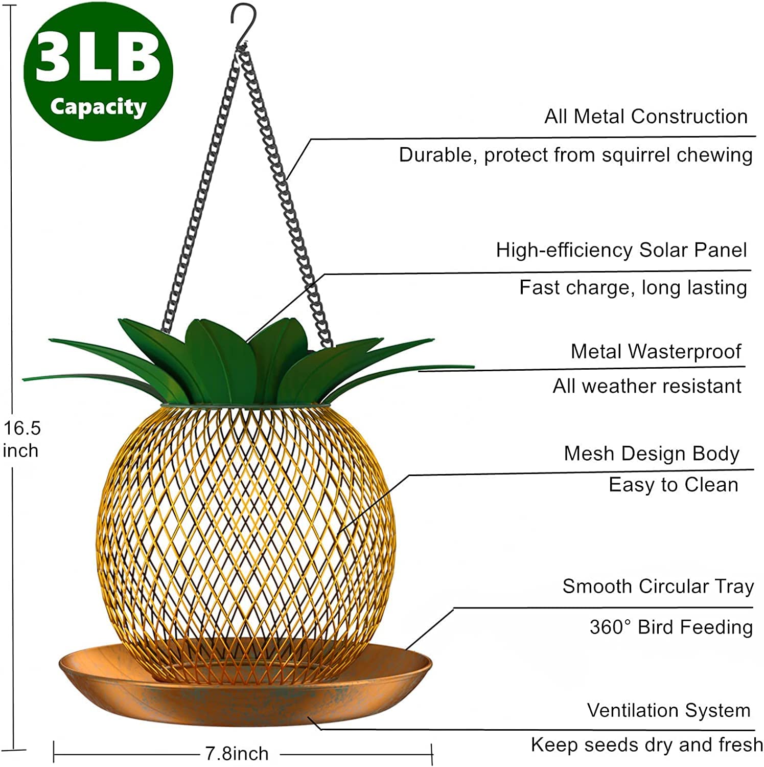 SYOSI Vintage Pineapple Mesh Solar Bird Feeders for Outdoors Hanging, Top Fill Metal Solar Bird Feeder for Outside Wild Birds, Easy to Clean& Fill, Wild Bird Seed Feeder, Bird Lover Gifts