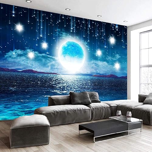 Miniatura 6 de Tapiz grande para colgar en la pared, diseño de cielo estrellado, océano, luna y estrellas, para el hogar, galaxia cósmica 3D, decoración de