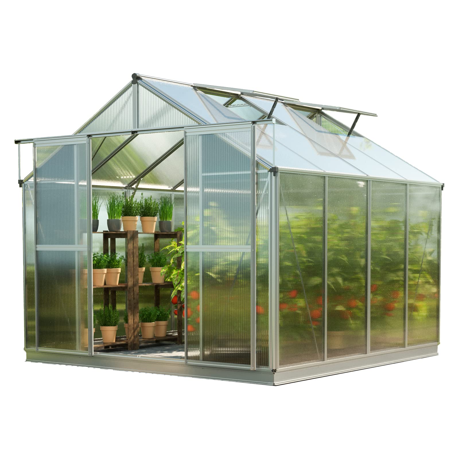 GFP Invernadero Topas 4 Estructura de Aluminio 225x259 cm, Placas alveolares de 6 mm, con Sistema de Apertura automático de Ventanas y Base de cimentación metálica