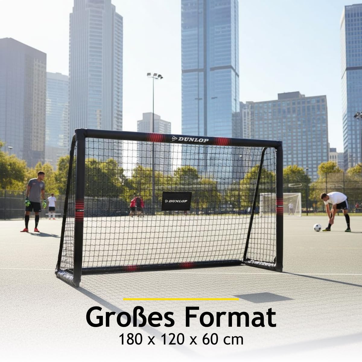 Dunlop Fußballtor - Fussballtor 300 x 200 x 90 cm - Fußball Tor - Fussballtore für Garten Kinder und Erwachsene - Fussball Trainingszubehör Innen und Außen - Metall - Schwarz/Weiß