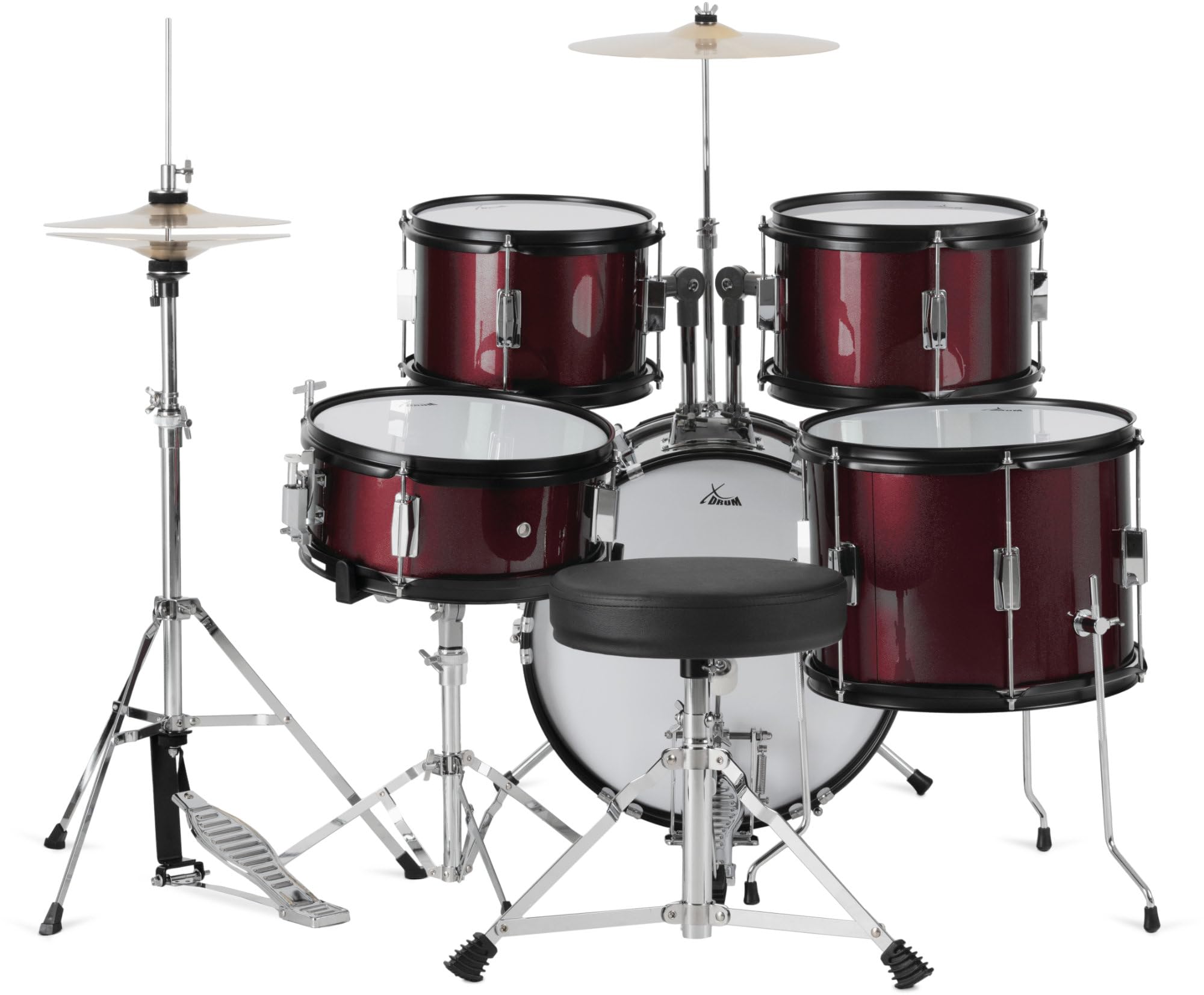 XDrum Junior Pro Batteria per Bambini Red - adatta da 5 a 9 anni - Drumset con accessori completi - incl. scuola - Rosso