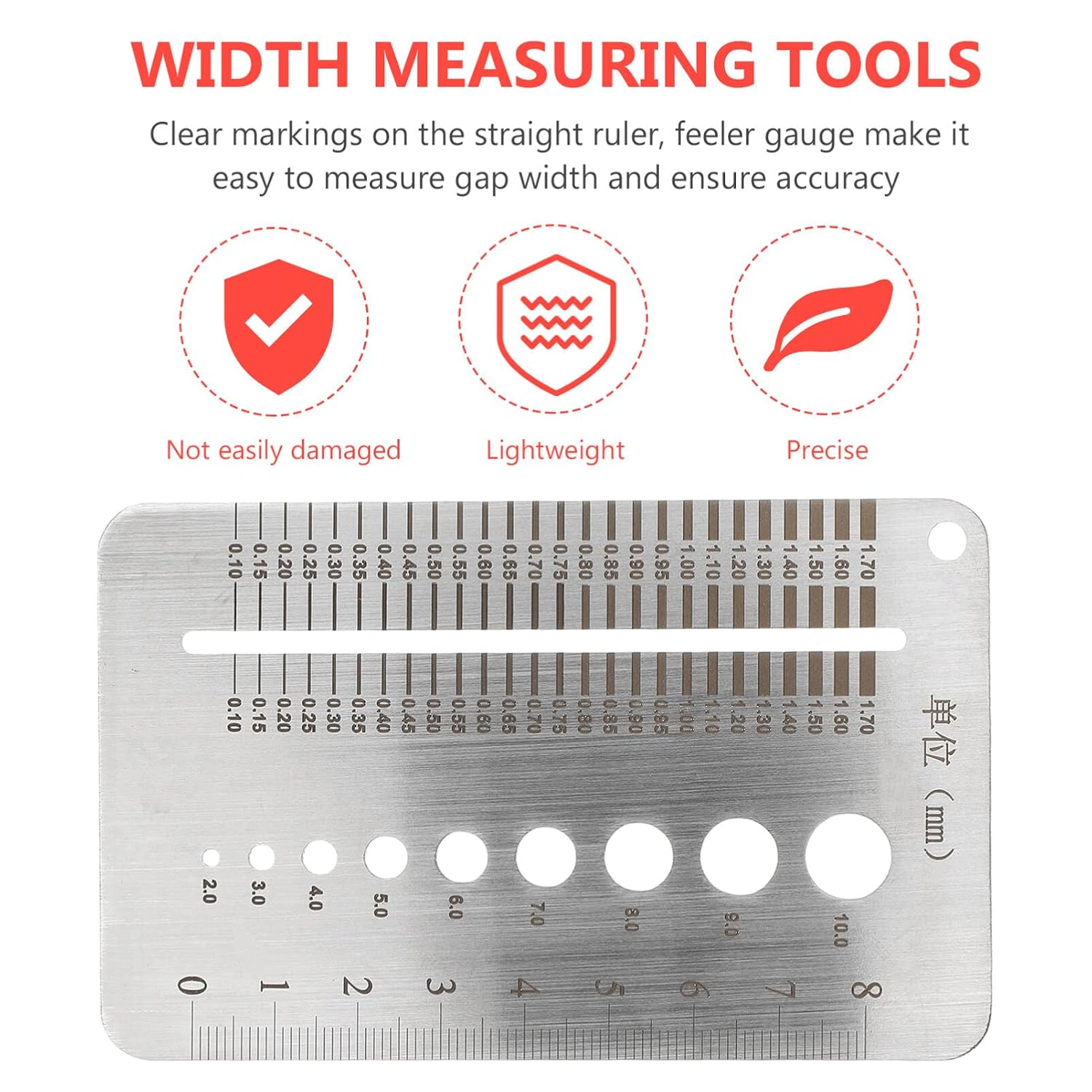 Feeler Gauge and Drill Hole Measuring Tool Ruler Markings for Accurate and Thickness Measurement for Carpenters and Engineers