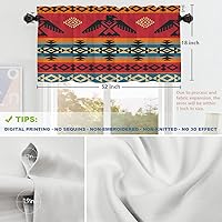 Vista 5 de Shrahala Ethnic Geometric Tribal Kitchen Valances Half Window Curtain, Native American Navajo Tribal Design Print Kitchen Valance for Window Ink